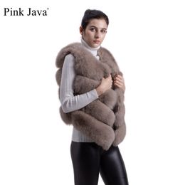 pink java QC8005 New arrival hot sale natural real fox fur vest gilet for women girls winter fur coat FREE SHIPPING 201212