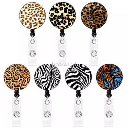 Leopard Badge Keychain Party Favour Retractable Pull Creativity ID Badges Holder With Clip Office Supplies 7 Styles EE0119