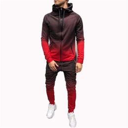 Man Gradient Winter Sets Fashion Trend Long Sleeve Zipper Hooded Coats Drawstring Sports Pant Suits Designer Male New Casual 2Pcs Tracksuits