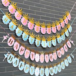 Ballet Dancer Paper Crown Happy Birthday Banner Party Decorations Kids Garland Boy Girl Child Bunting Adult Favors Supplies E