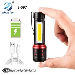 Rechargeable Portable MINI LED Flashlight with COB Side Light 4 Lighting Modes XPE Lamp Beads