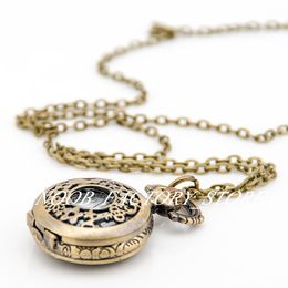 New Quartz Vintage new small hollow lock rabbit pocket watch necklace Jewellery wholesale sweater chain fashion bronze Colour Steel Bezel