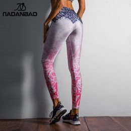 NADANBAO Women Leggings Mandala Flower Digital Print Slim Pink Fitness Woman Leggins Workout Plus Size High Waist Pants LJ200819