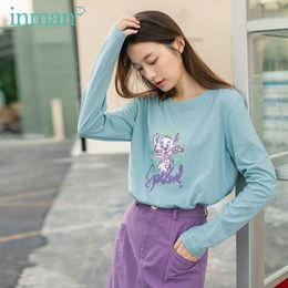 INMAN Autumn New Arrival Round Neck Cute Little Mouse Long Sleeve Concise Style Base Top T-shirt 201028