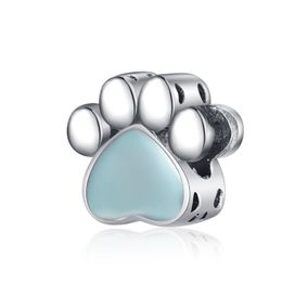 Fit Pandora Charm Bracelet European Blue Enamel Dog Paw Print Silver Charms Beads DIY Snake Chain For Women Bangle Necklace Jewelry