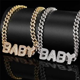 New Hip Hop Custom Name CZ Letter Pendant Necklace with 9mm 16/18/20inch CZ Cuban Chain Necklace for Men Women