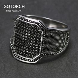 Solid 925 Silver Rings Cool Retro Vintage Turkish Ring Wedding Jewelry For Men Black Zircon Stone Curved Design Comfortable Fits Y200620