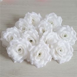 100Pcs Best Seller Flower Heads Silk Camellia Rose Fake Peony Flower Head 10cm For Wedding decorations Party Home Decorative Rice White Rose