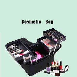 Nxy Cosmetic Bags High Quality Professional Bag Women Makeup Multilayer Clapboard Large Capacity Storage Case Suitcase 220303