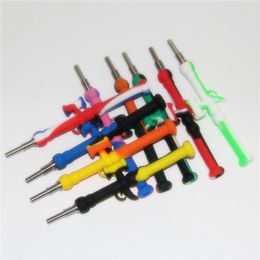 30pcs Silicone Nectar kits Hookahs with 10mm Titanium Tips Concentrate Dab Straw Pipes Oil Rigs Silicon Smoking Pipe rig