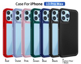 Forerunner Anti-slip Transparent Clear Hybrid Hard Phone Cases for iPhone 13 12 11 Pro Max Mini Carbon Fibre Back Case