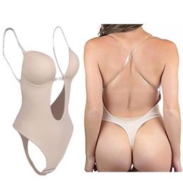 Women's Full Body Shaper Backless Shaperwear Thong Seamless U Plunge Shapers Push up Slimming BodySuit Waist Shaperwear 201222