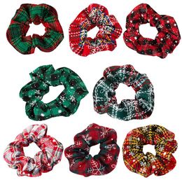 Christmas Scrunchies for Woman Girls Elastic Hair Bands Snowflake Cloth Ponytail Holder Scrunchy Large Intestine Hairbands Hair Ties
