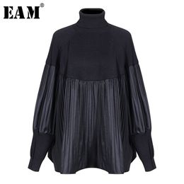 [EAM] Pelated Split Big Size Knitting Sweater Loose Fit Turtleneck Long Sleeve Women Pullovers New Fashion Spring LJ200815