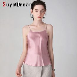 SuyaDream Women 100%Real Silk Camisoles Solid Smooth Silk Satin Camis 2020 Spring Summer Bottoming Vests Y200701