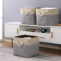 New Large Cube Folding Storage Basket Linen Fabric Storage Organiser Kids Toys Storage Box Shelf Nursery Home Closet Clothes Bin LJ201204