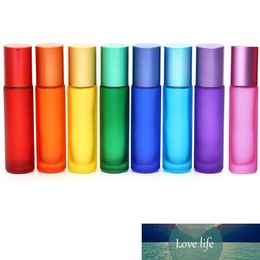 5PCS 10ML Portable Glass Roller Essential Oil Perfume Bottle Colorful Frosted Container Travel Refillable Rollerball Bottle