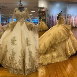 Luxury A-Line Wedding Dress With Long Sleeve Backless Custom Made Ball Gown Tulle Floor-length De Mariée