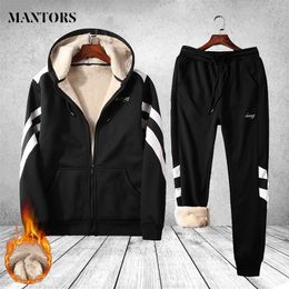 Men's Tracksuit Thick Winter Two Pieces Sets Sweatsuit Overalls Male Leisure Suit Hoodies Jackets Pants Mens Clothing Sportswear 201130