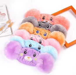 pink 2 In 1 Child Cartoon Bear Face Mask Cover Plush Ear Protective Thick Warm Kids Mouth Masks Winter Mouth-Muffle Earflap For Kids Adults