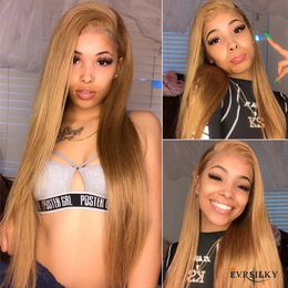 Honey Blonde Lace Front Wig Remy Peruvian Body Wave Laces Frontal Wig With Baby Hairs Human Hair Wigs Pre Plucked 180% Density