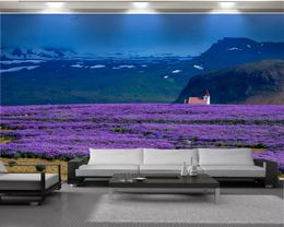 Custom 3d Landscape Wallpaper Beautiful Snow Mountain Purple Lavender Landscape Romantic Decorative Silk 3d Mural Wallpaper
