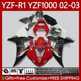 Motorcycle Fairings For YAMAHA YZF R 1 1000 CC YZF-R1 YZFR1 02 03 00 01 Body 90No.63 YZF1000 YZF R1 1000CC 2002 Red white blk 2003 2000 2001 YZF-1000 2000-2003 OEM Bodywork