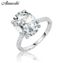 Anuhi fashion 925 SILVER WEDDING Promise large oval halo women's silver anniversary wedding ring Y200106