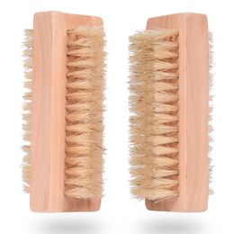 Wooden Natural Boar Bristle Brush Double Sided Nail Brush SPA Manual Cleaning Massage Brushes