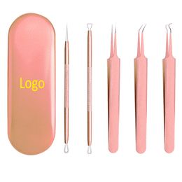 MP048 Private Logo 5Pcs/set Blackhead Removal Tweezers Pimple Comedone Extractor Acne Remover Needle Clip Tweezers Face Cleansing Tools