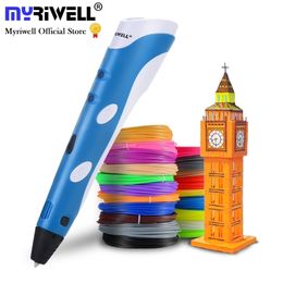 Myriwell With 50m 1.75mm ABS Filament Smart Printing Handles for Kids Birthday Christmas Gift 3D Drawing Pen 201214