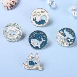 Pins, Brooches Whale Enamel Pins Sea Protect Ocean Animal Stay Away From Plastic Waste Bag Hat Lapel Pin Gift For Environmentalist