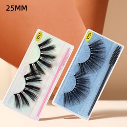 3D Faux Mink Hair 25mm False Eyelashes Dramatic Long Wispies Fluffy Handmade Multilayer Lash Extension Tool with Brush