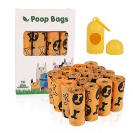 16 Roll/Set Degradable Dog Poop Bag with 1 Dispenser Outdoor Puppy Cat Garbage Bags GCF14177