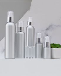 120ml Aluminium metal bottle with silver collar pump for lotion emulsion serum foundation facial essence skin care packing