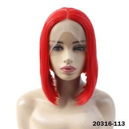 Red Full Straight Synthetic Remy Hair Lace Front BOB Wigs Simulation Human Hair Wig Pelucas 10 ~16 inches