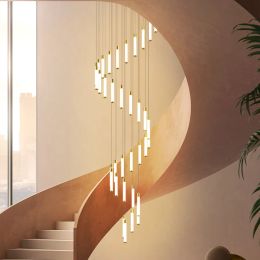 Modern design long chandelier decorative ceiling light fixture ideal for loft living room stairs dining room LED rotating lamps