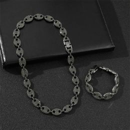 Black 18MM Coffee Bean Full Miami Curb Cuban Necklace Charm Alloy Iced Out Chain Necklaces For Men Rock Hip Hop Jewellery