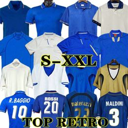-1998 rétro Baggio Maldini Football Jersey Football 1990 1996 1982 Rossi Schillaci Totti del Piero 2006 Pirlo Inzaghi Buffon Italnavaro