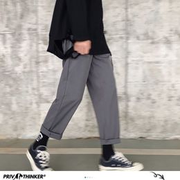 Privathinker Men's Solid Colour Straight Harem Pants Korean Man Loose Ankle-Length Trousers Streetwear Male Casual Pants 201116