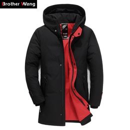 Brand Men Clothing Winter New Down Jacket Fashion Slim Hooded Thick Warm White Duck Down Long Coat and Parka Male 5XL 6XL 201126