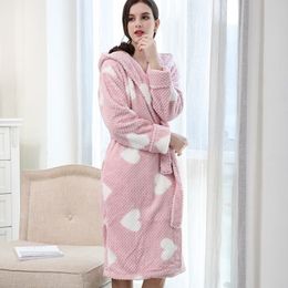 Cold Winter Warm Bathrobe kimono Woman Cotton Long Sleeve Coral Fleece Pajamas Leisure Nightie Dressing gowns for women 210203