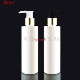 200ml white cosmetic PET bottles,empty shampoo gold lotion pump container plastic packaging with dispenser,shower gelgood package