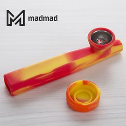 Silicone smoking hand pipe 120mm with replaceable iron bowl mixed color dry herb food grade bong