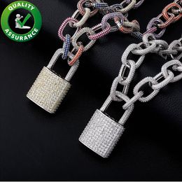 Big Iced Out Pendants Luxury Designer Hip Hop Jewelry Mens Cubic Zirconia Diamond Necklace Pendant O Shape Link Chain Lock Charm Gold Silver Accessories 18inch