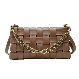 Designer- Chain Shoulder Bag For Women PU Leather Woven Bag Solid Color Casual Messenger Crossbody Designer Baguette