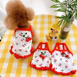 Cute Cherry Dog Vest Pet Skirt Summer Small Dog Clothes Yorkshire Chihuahua Puppy Pomeranian Schnauzer Clothing Pet Outfit XS 201114