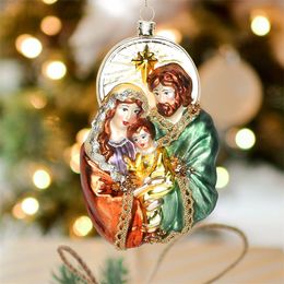 Glass Christmas Ornament Scenes of Mary Joseph and Baby Jesus Hanging 6.5 Inches Holy Family Xmas Tree Decoration 201127