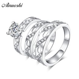 AINUOSHI 925 Sterling Silver Couple Wedding Engagement Round Cut Rings Sets Women Men Anniversary Lover Promise Ring Sets Gift Y200106