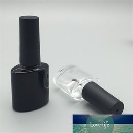10ml Empty Flat Glass Nail Polish Bottle with Brush Nail Oil Glass DIY Refillable Oval Liquid Container Transparent Black